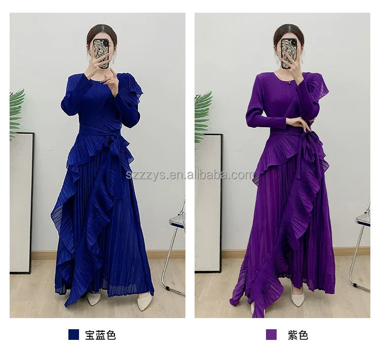 2025 New Dresses Cascading Ruffle Dresses Women Lady Elegant Vintage Pleated Design Ruched Dresses Women Casual