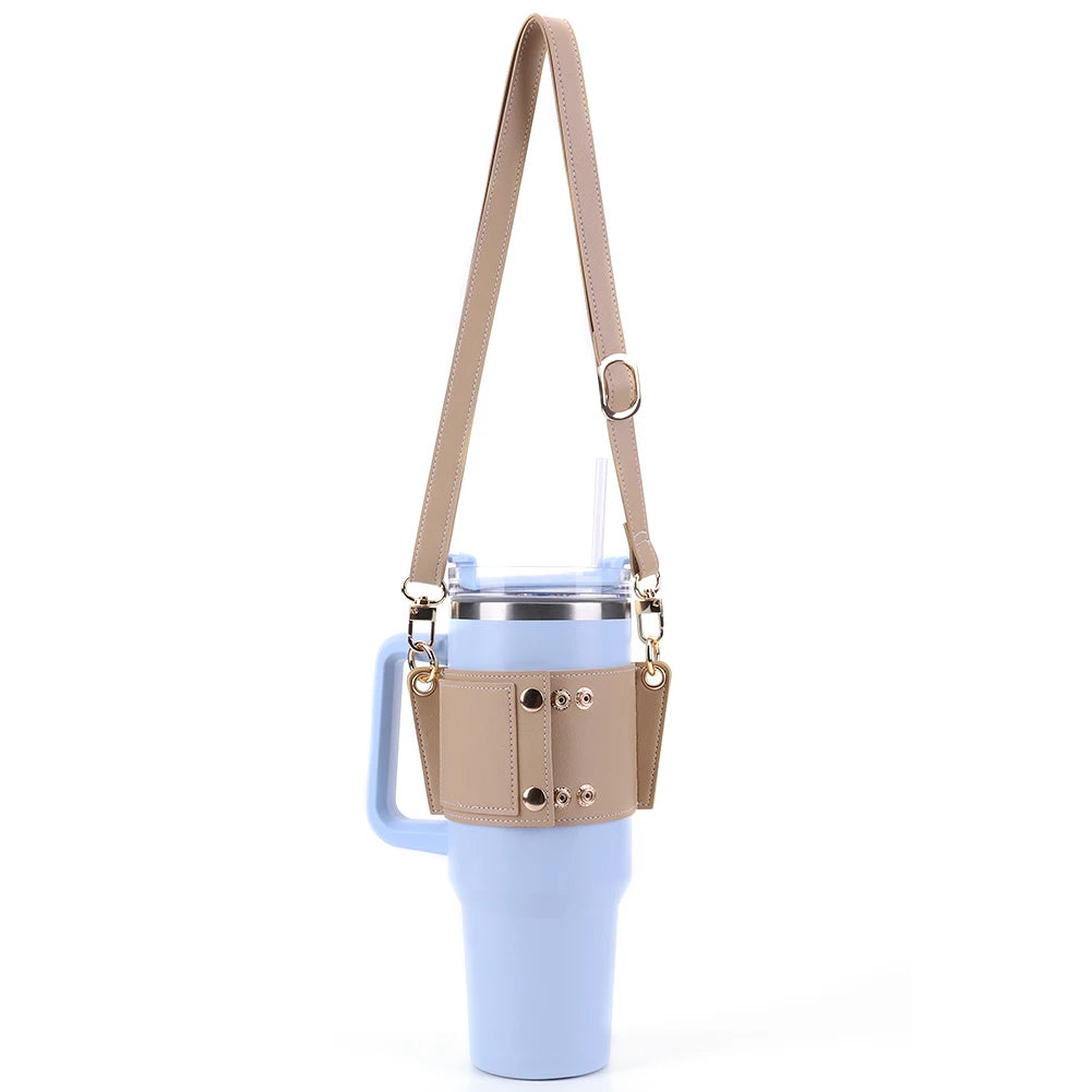 PU Leather Water Bottle Sling Bag with Adjustable Strap Portable Cup Cover For STANLEY 30oz & 40oz Tumbler for Outdoor Travel