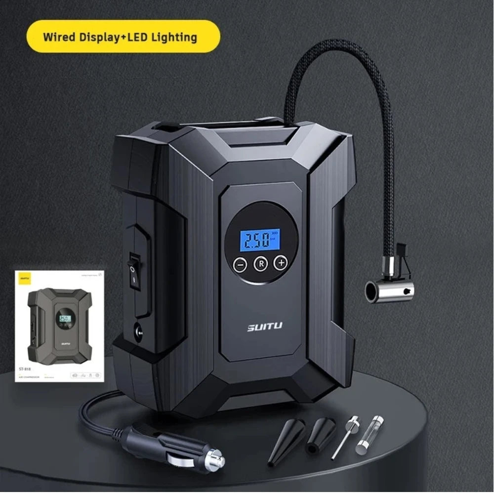 suitu Inflator Pump 12V Portable Car Air Compressor for Motorcycles Bicycle Boat Tyre Inflator Digital Auto Inflatable Pump(Box)