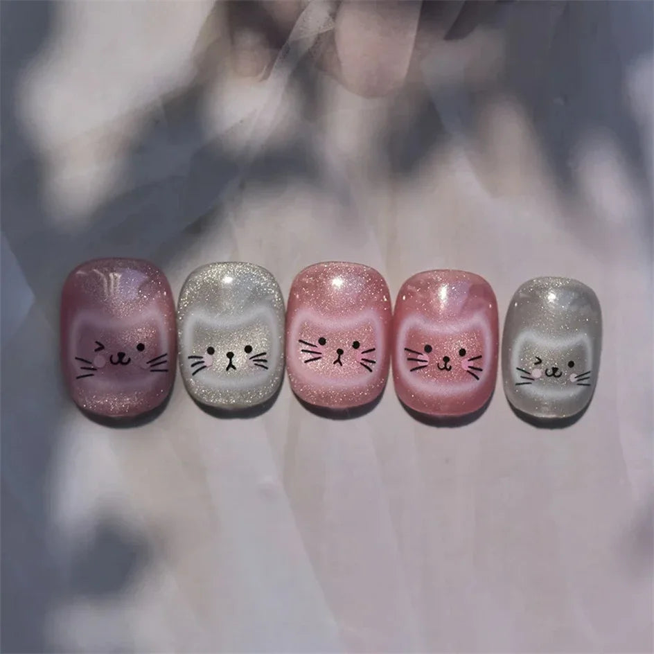 White Halo Dyeing Cat Face Cup Black Orange Toy Umbrella Love Heart Kitty Cake Embossed Relief Nail Art Stickers Manicure Decals
