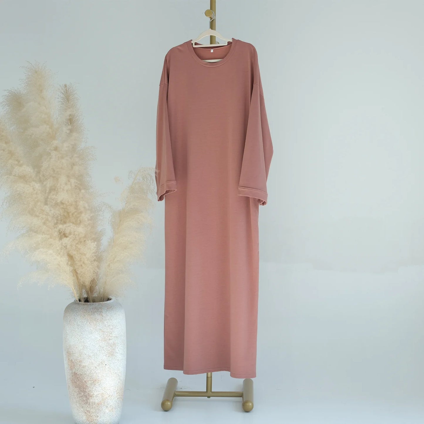 2024 New Modest Dress Solid Color Inner Dresses Muslim Women Dubai Abaya Eid Ramadan Islam Clothing Turkey Arabic Robe
