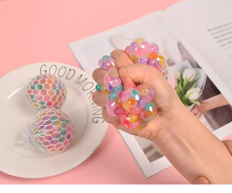 Rainbow Bead Squishy Ball 3D Stress Relief Sensory Toys for Adults Anti-Anxiety Fidget Toy with Non-Toxic for Office Classroom