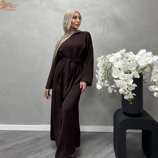 Uni Elegant Ramadan Muslim Modest Dress For Women Eid Arabic Turkey Kaftan Dresses femme Plain Abaya Dubai Islamic Clothing