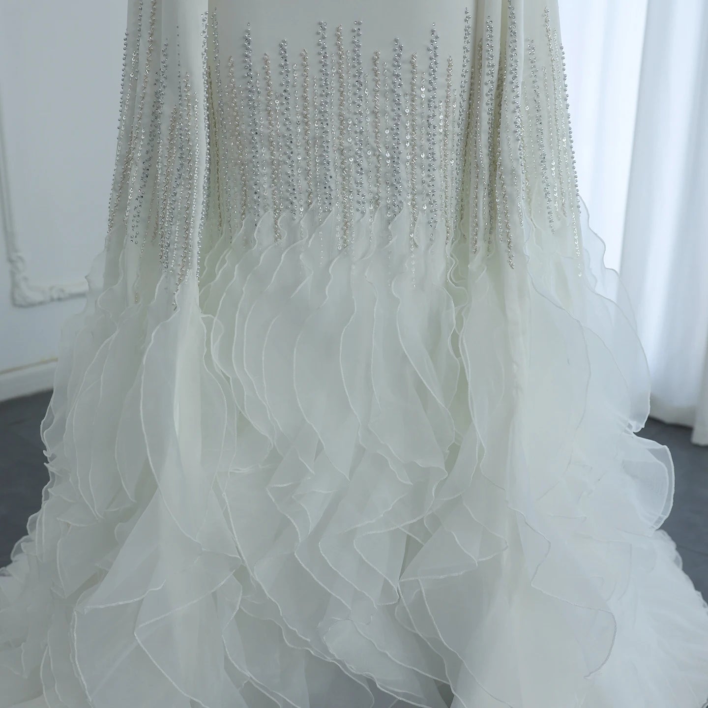 Sharon Said Luxury Dubai Nude Evening Dresses with Cape Sleeves Tiered Ruffles Arabic Women Wedding Party Gowns SS440 Customized