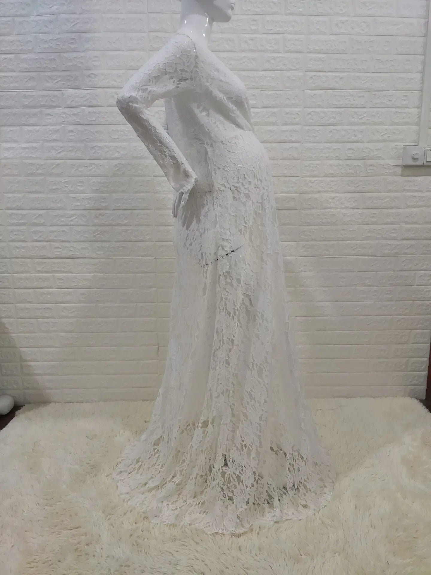 Pregnant Woman Evening Dress for Baby Shower Outfit Maternity Shooting Dresses Photography Elegant Ladies White Lace Maxi Robe