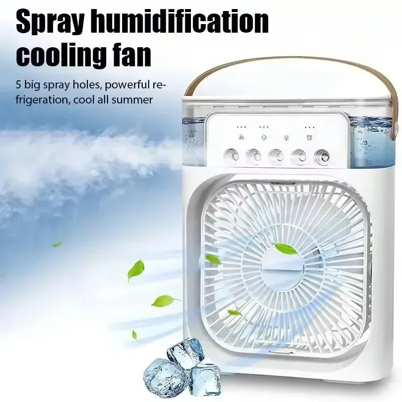 3 in 1 Mini Portable Cooling Fan with USB Charging Water Mist Air Conditioner LED Night Light for Home Office Desk Humidifier