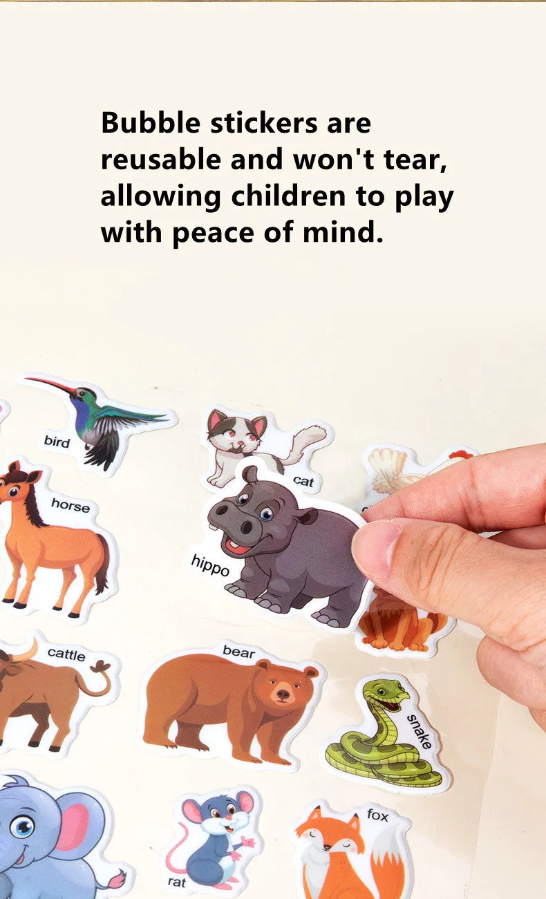 Reusable Cartoon Sticker Book for Kids Multiple Scenos DIY Puzzle Game Educational Learning Classic Toys for Child Age 2-4 Gifts