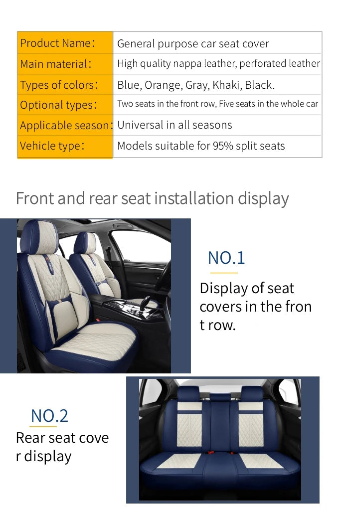 PU leather car seat cover, suitable for most 5-seat cars, split seat cover, waterproof and anti-fouling, easy installation,