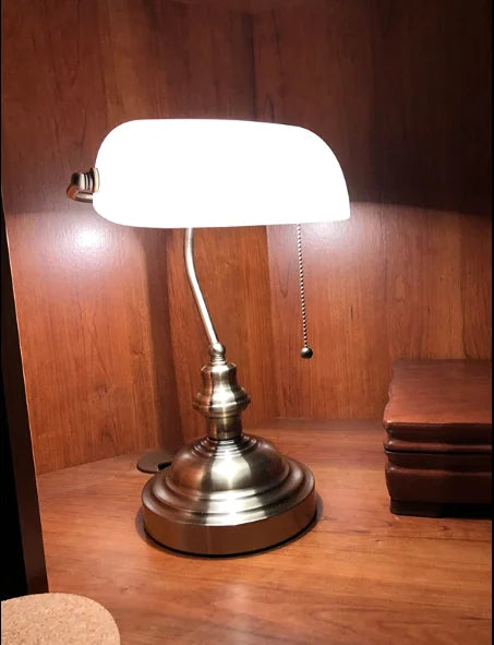 Vintage glass banker‘s lamp zipper switch desk lamp bedroom home stuy restaurant library office light night lamp
