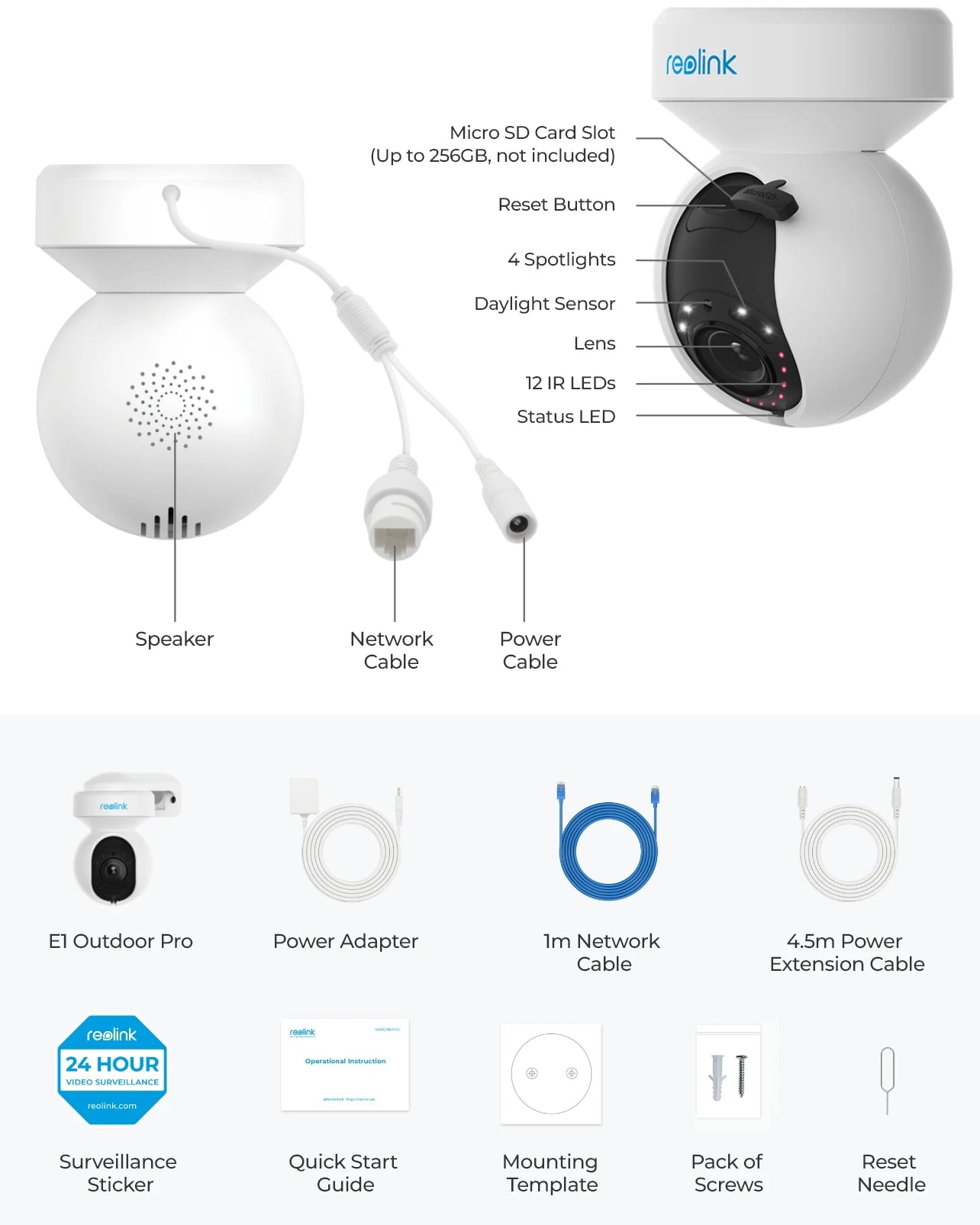 Reolink E1 Series Outdoor 8MP WiFi Camera 4K PTZ PoE Security Cam Smart AI Human Detection Auto Tracking Surveillance Camera
