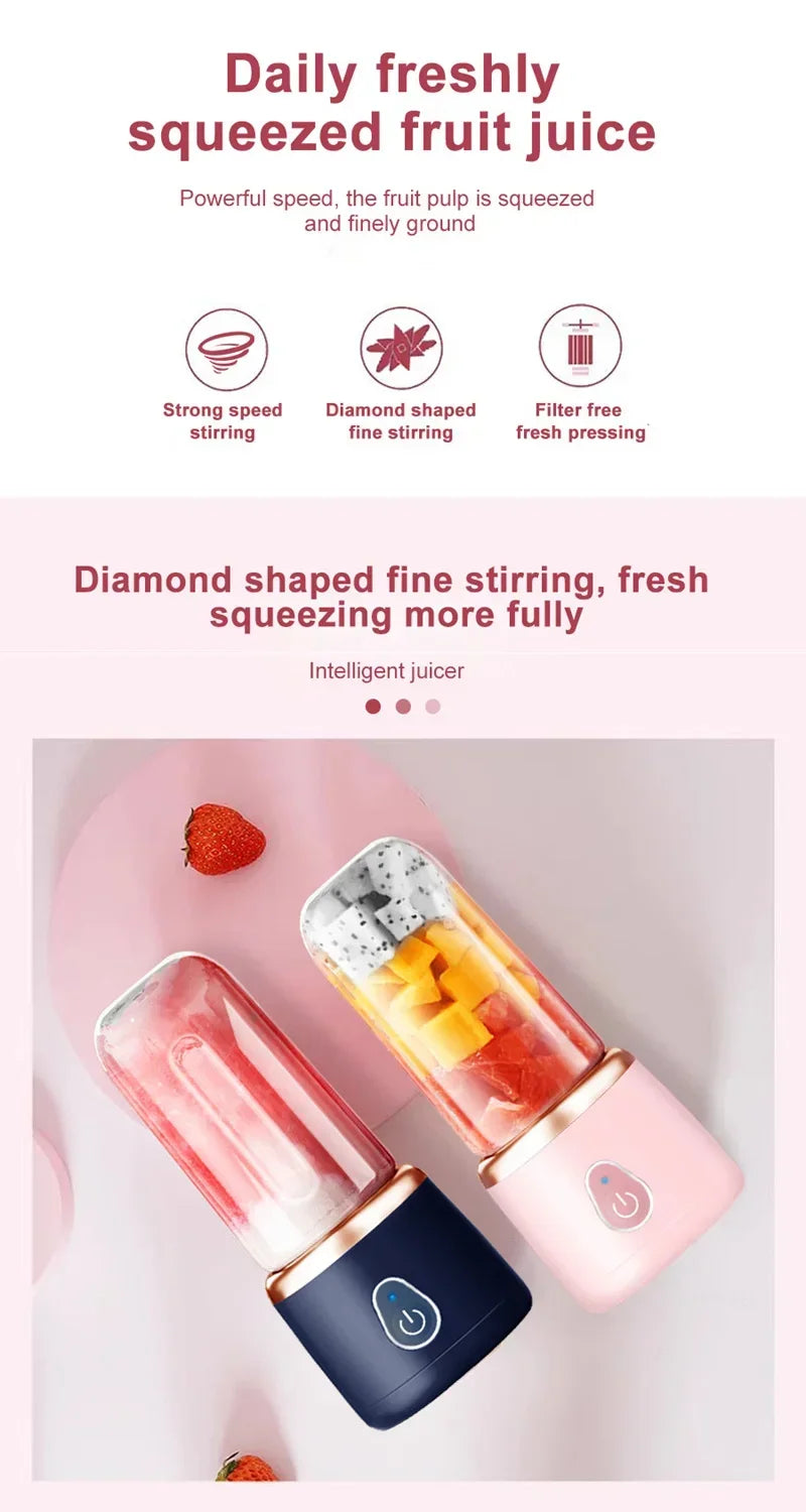 Portable Juicer for Shakes Smoothies Rechargeable USB 400ML Traveling Fruit Juicer Double Cup Fruit Blender Juicer Cup