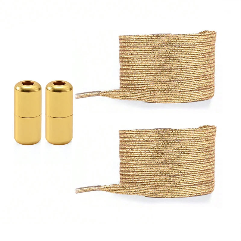1Pair No Tie Shoe Laces Colorful Buckle Golden Shoelaces Pearl Light Colorful Fashion Without Ties Elastic Laces ﻿
