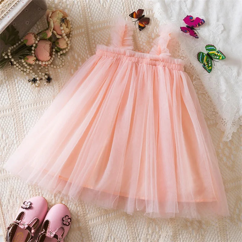 Toddler Girls Princess Dress Children Rainbow Sleeveless Tulle Dress Summer New Baby Birthday Party Vestido Sweet Casual Clothes