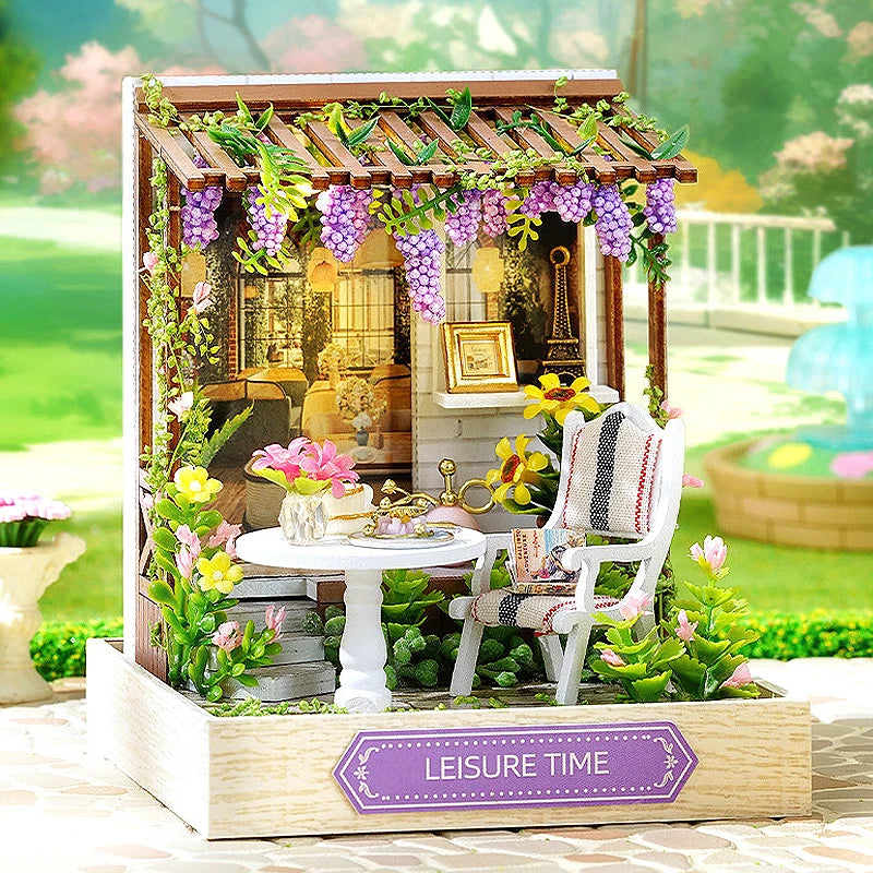 Wooden Miniature Doll House DIY Handmade Assembly Model Building Kit With Dust Cover 3D Puzzle Toys Birthday Gifts Dollhouse