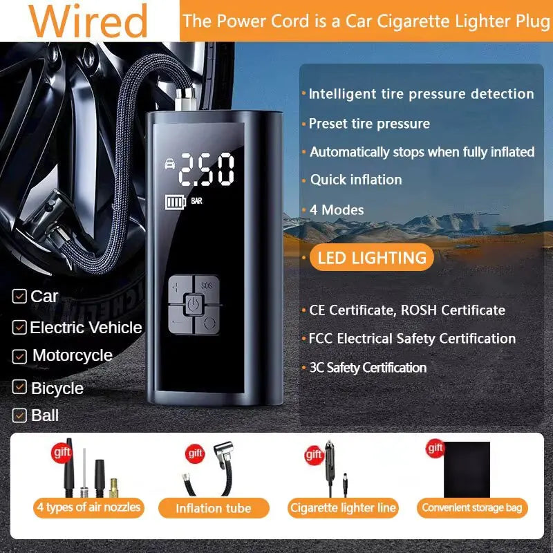 Wireless Portable Inflatable Pump Car Air Compressor Super Long Battery Life Electric Tire Inflator Pump for Motorcycle Balls