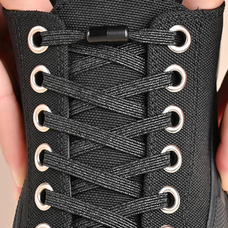 1Pair No Tie Shoe Laces Colorful Buckle Golden Shoelaces Pearl Light Colorful Fashion Without Ties Elastic Laces ﻿