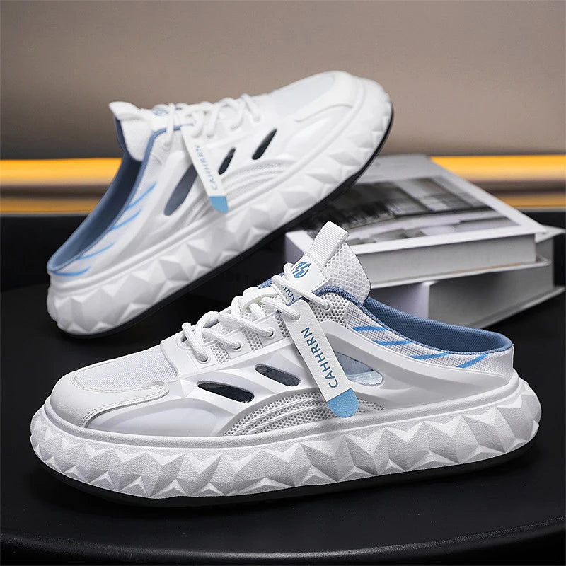 Men's toe-covered half-slip shoes: comfortable, breathable, color-block, stylish, flat-heeled, versatile casual shoes - Belvar