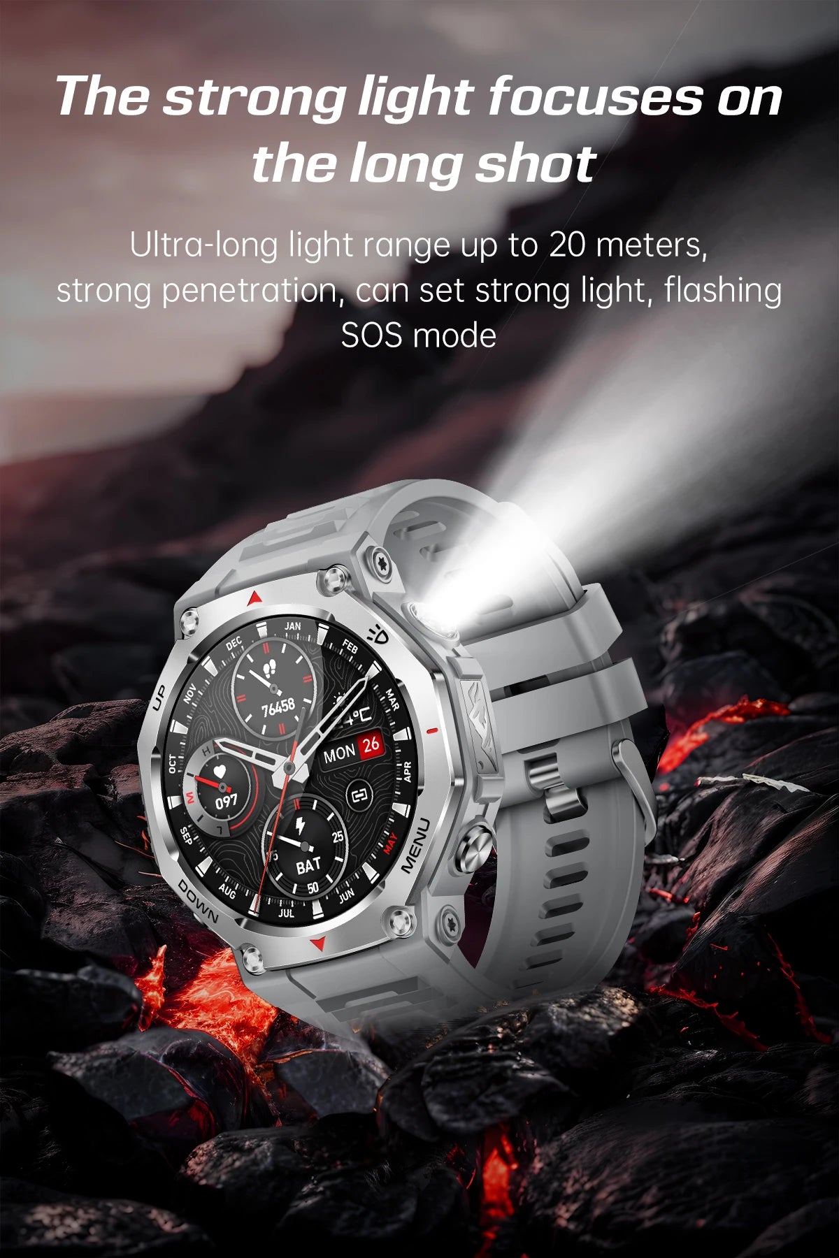 2025 New Military Smart Watch Flashlight/UV Light 5ATM Waterproof Sport Fitness Smartwatch Men Bluetooth Call for Xiaomi IOS