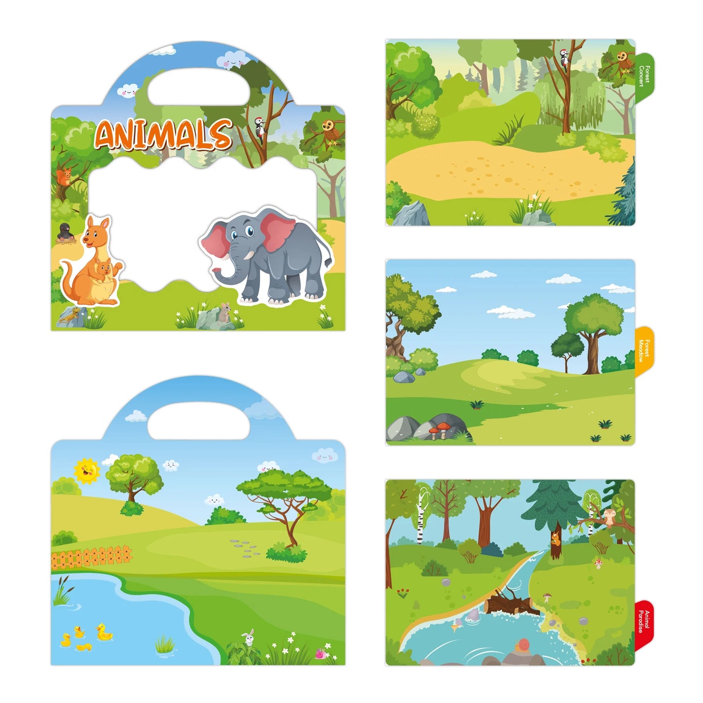 Reusable Cartoon Animal Scene Stickers for Kids DIY Hand-on Puzzle Learning Cognition Puzzle Book Educational Toy Gift for Child