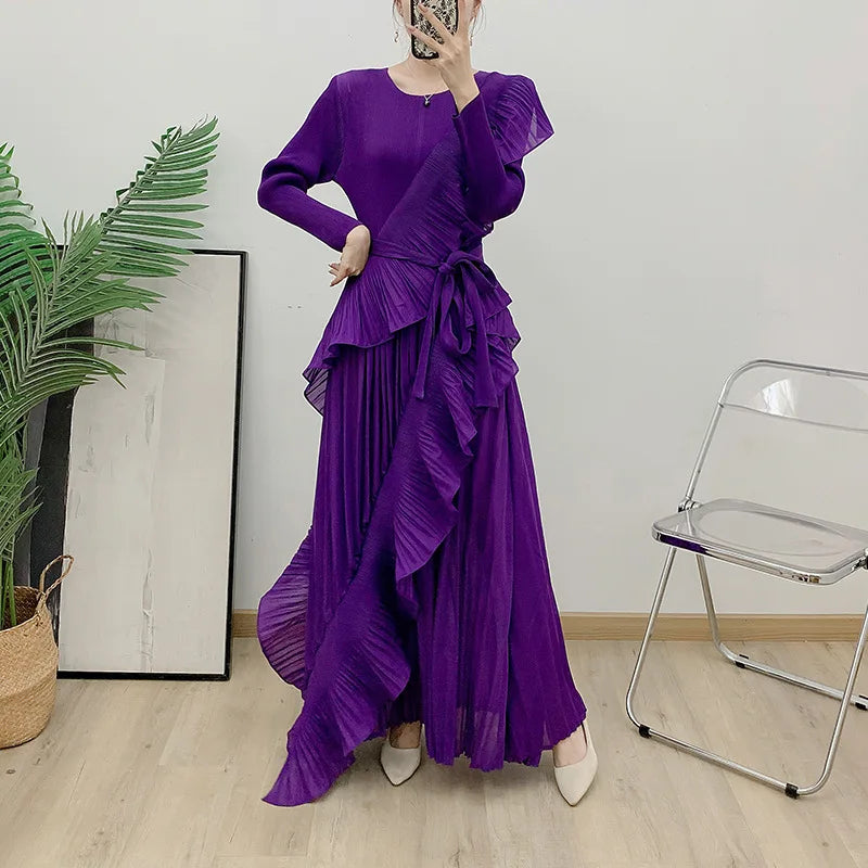 2025 New Dresses Cascading Ruffle Dresses Women Lady Elegant Vintage Pleated Design Ruched Dresses Women Casual