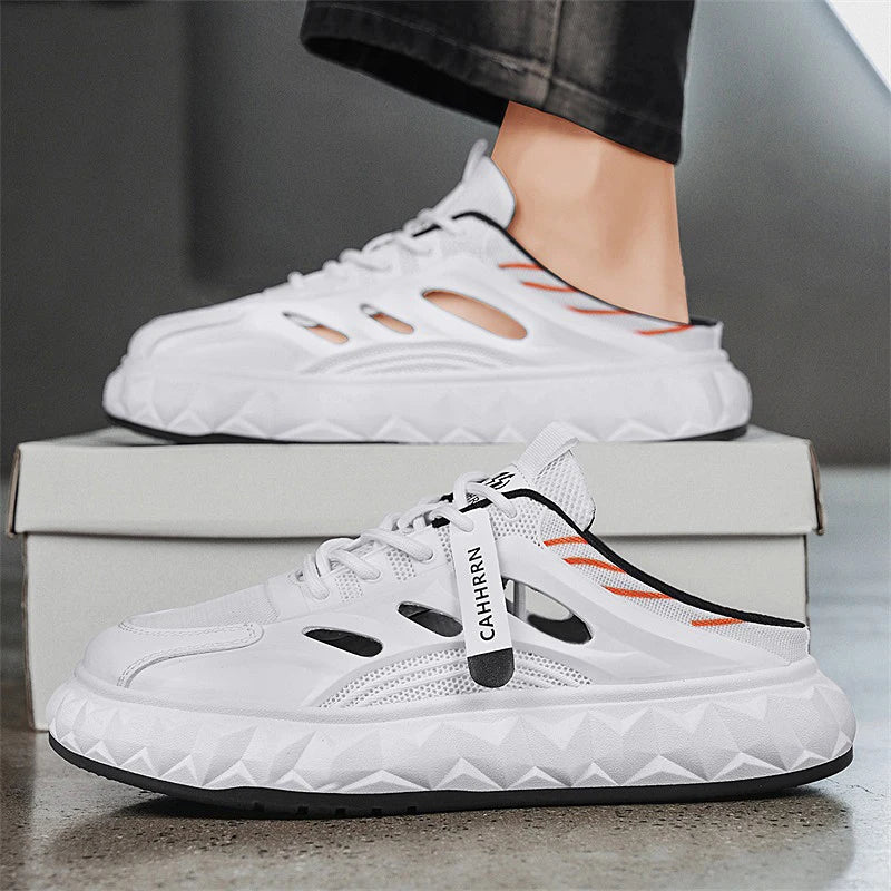 Men's toe-covered half-slip shoes: comfortable, breathable, color-block, stylish, flat-heeled, versatile casual shoes - Belvar