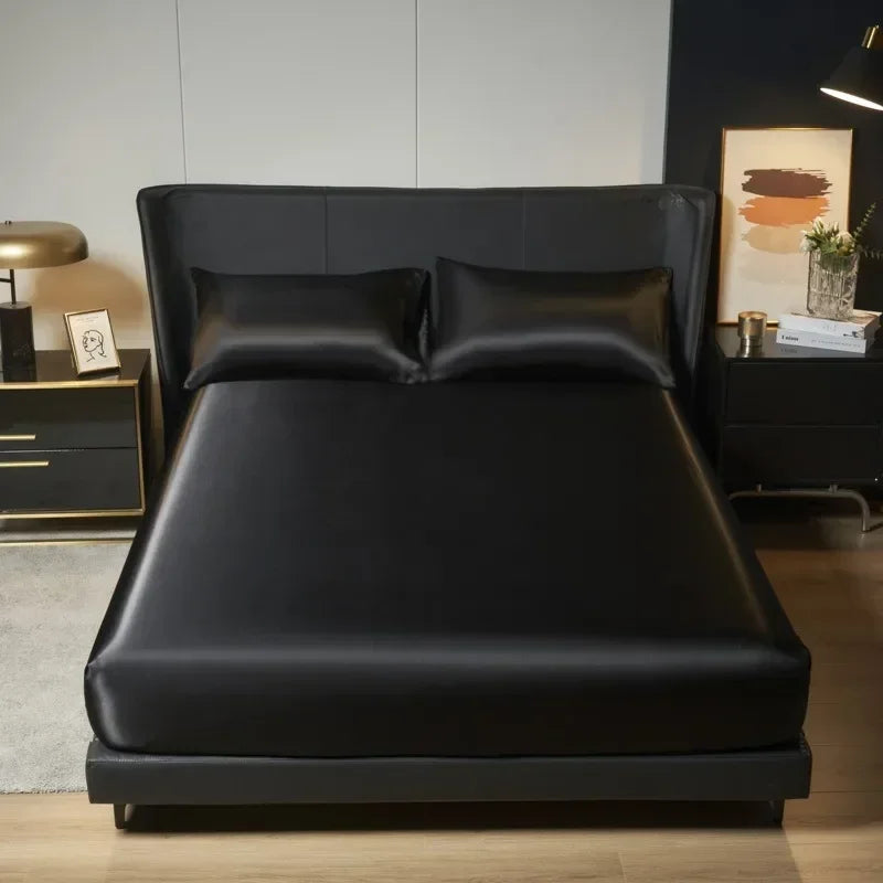 Solid Color Satin Surface Fitted Sheet 1PC Queen Size Bed Sheets 100/120/150/180/200cm Sheet with Elastic Band (No Pillowcase)