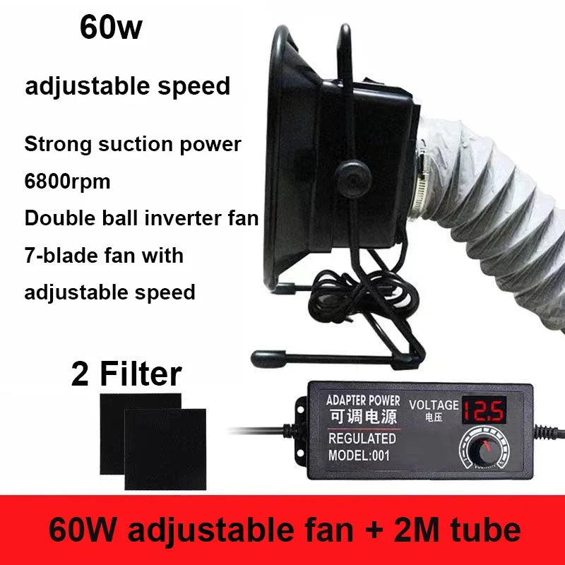 30W 50W 60W Adjustable Speed Solder Smoke Absorber ESD Fume Extractor Fan Pipe Duct Exhuast Fan with 2M Pipe Tub Ventilation Fan