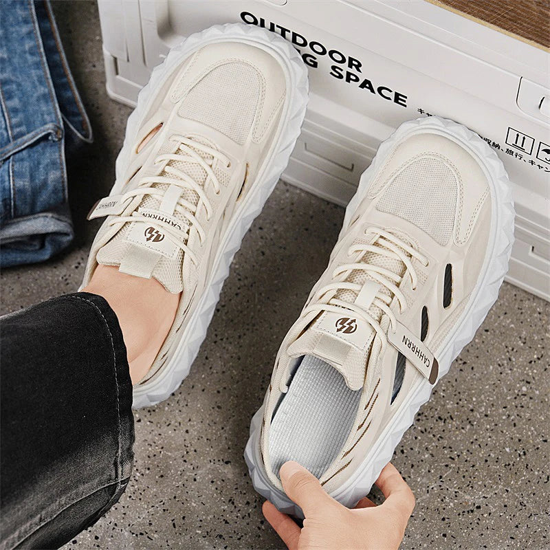 Men's toe-covered half-slip shoes: comfortable, breathable, color-block, stylish, flat-heeled, versatile casual shoes - Belvar