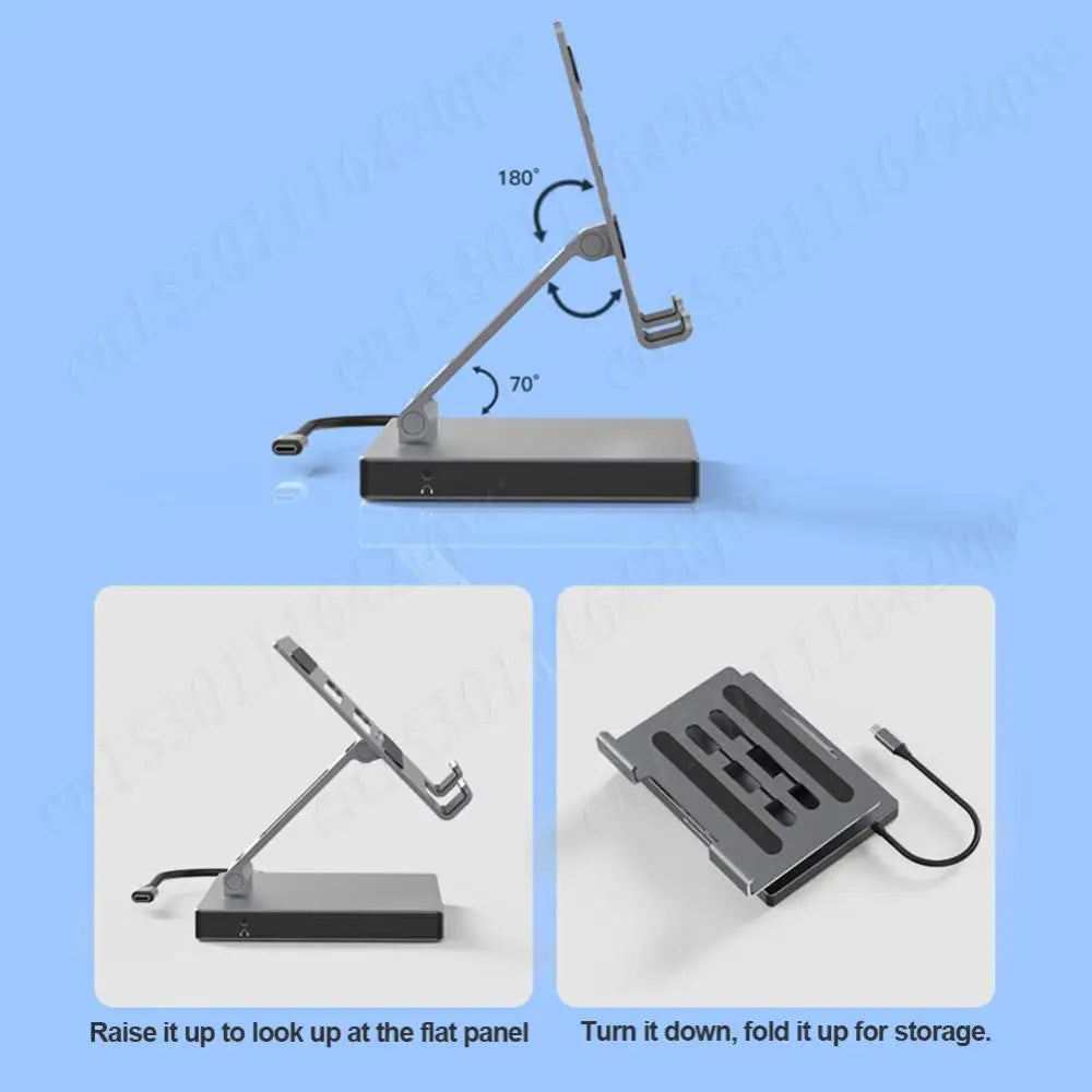 Type C Docking Station Aluminum Alloy USB C Docking Station Laptop Stand USB3.0 PD RJ45 USB Hub Adapter Dock for Laptop Tablet