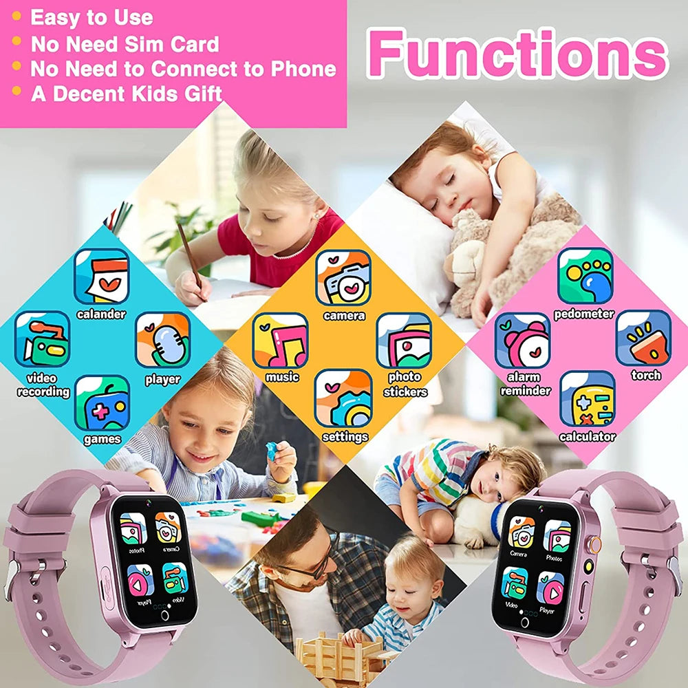 2024 Smart Watch Kids HD Touch Screen 26 Games Smartwatch Video Camera Music Audiostory Learn Card Educational Watch Boy Girl