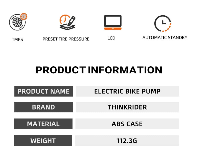 ThinkRider 120 PSI Portable Pocket Bike Electric Air Pump MINI Tire Inflator For Bicycle Digital Gauge Display