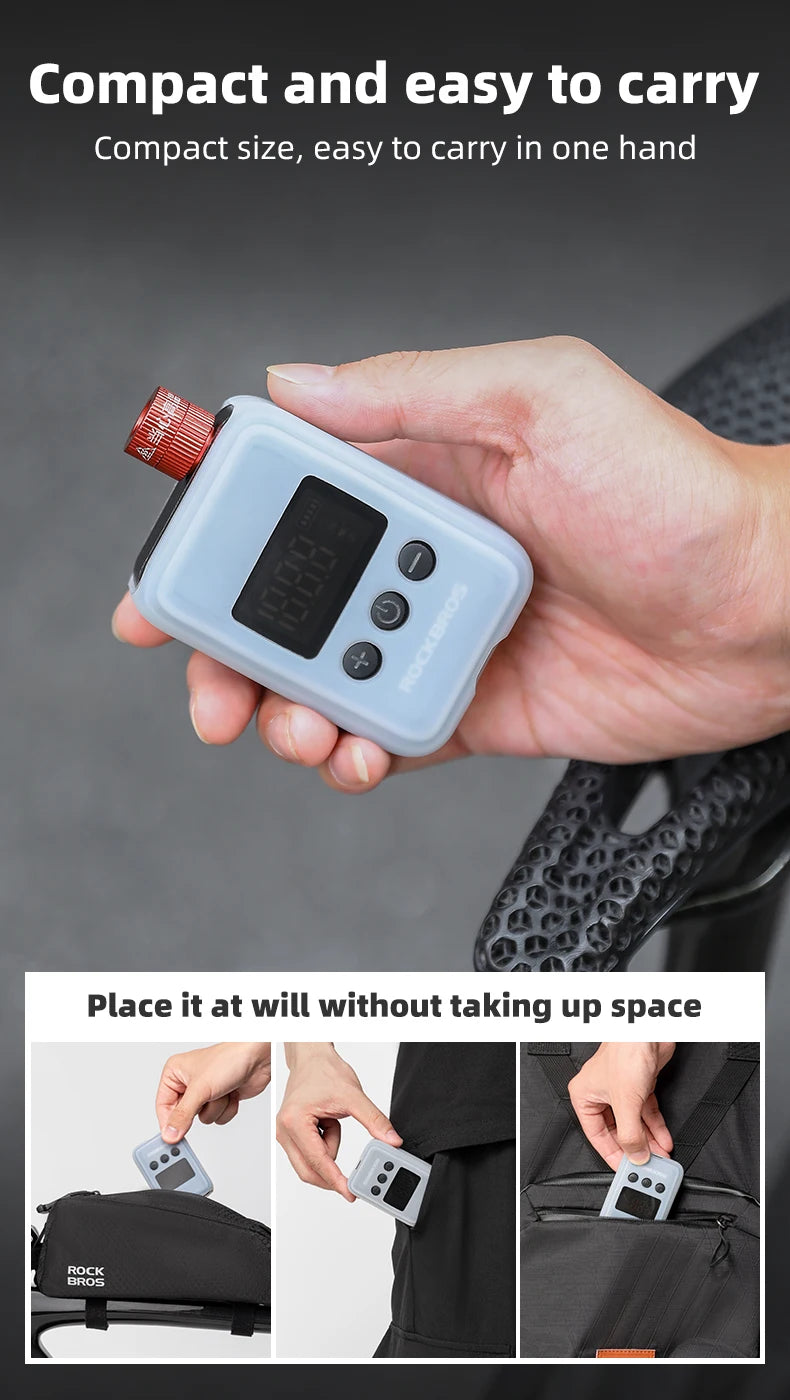 ROCKBROS 150 PSI Portable Pocket Bike Electric Air Pump With Digital Pressure MINI Fast Rechargeable Compressor Tire Inflator