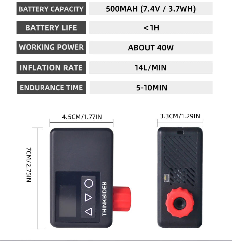 ThinkRider 120 PSI Portable Pocket Bike Electric Air Pump MINI Tire Inflator For Bicycle Digital Gauge Display