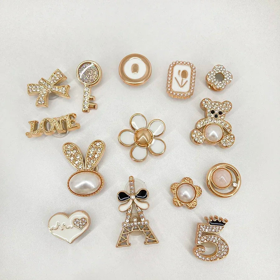14PCS Shoe Charms Rhinestone Pearl Decorations DIY Detachable Pins for Crocs Clogs Sandals Sneakers Jewelry Accessories