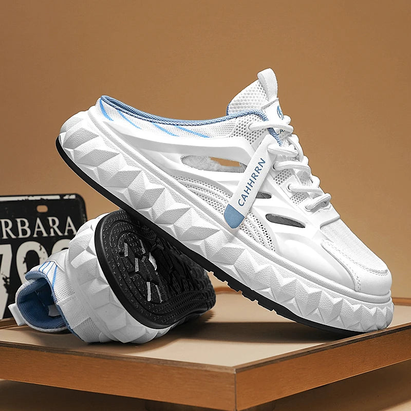 Men's toe-covered half-slip shoes: comfortable, breathable, color-block, stylish, flat-heeled, versatile casual shoes - Belvar