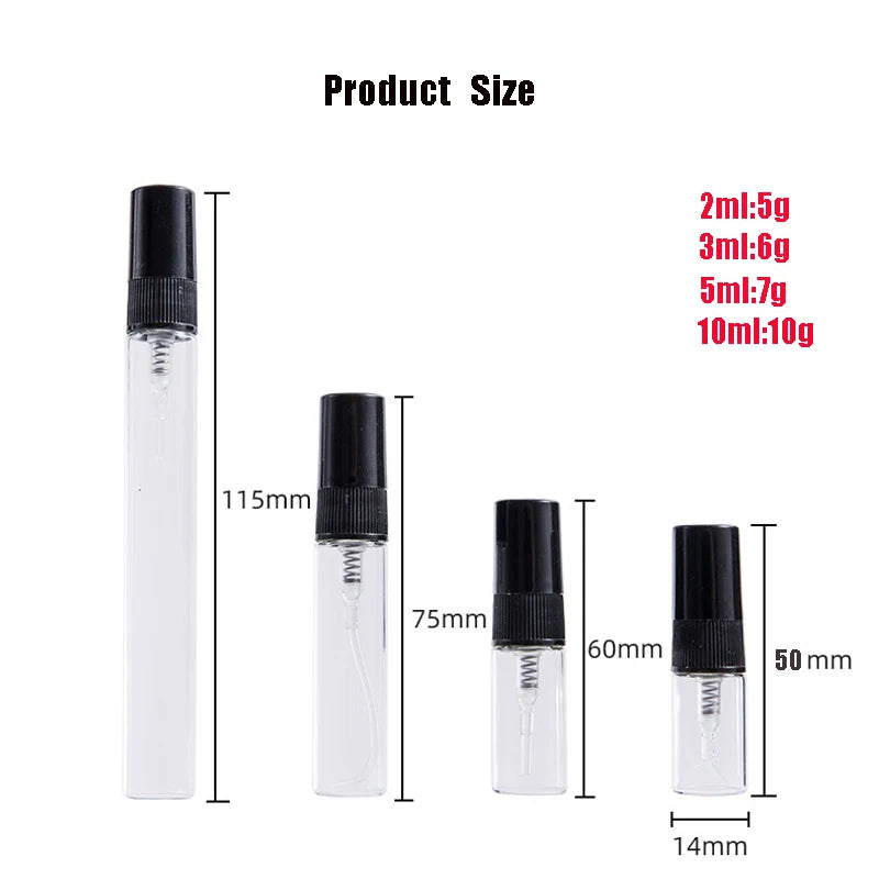 10/20/50PCS 3ml 5ml 10ml Perfume Refillable Spray Bottle Portable Glass Atomizer Container Small Sample With Dispenser Tool