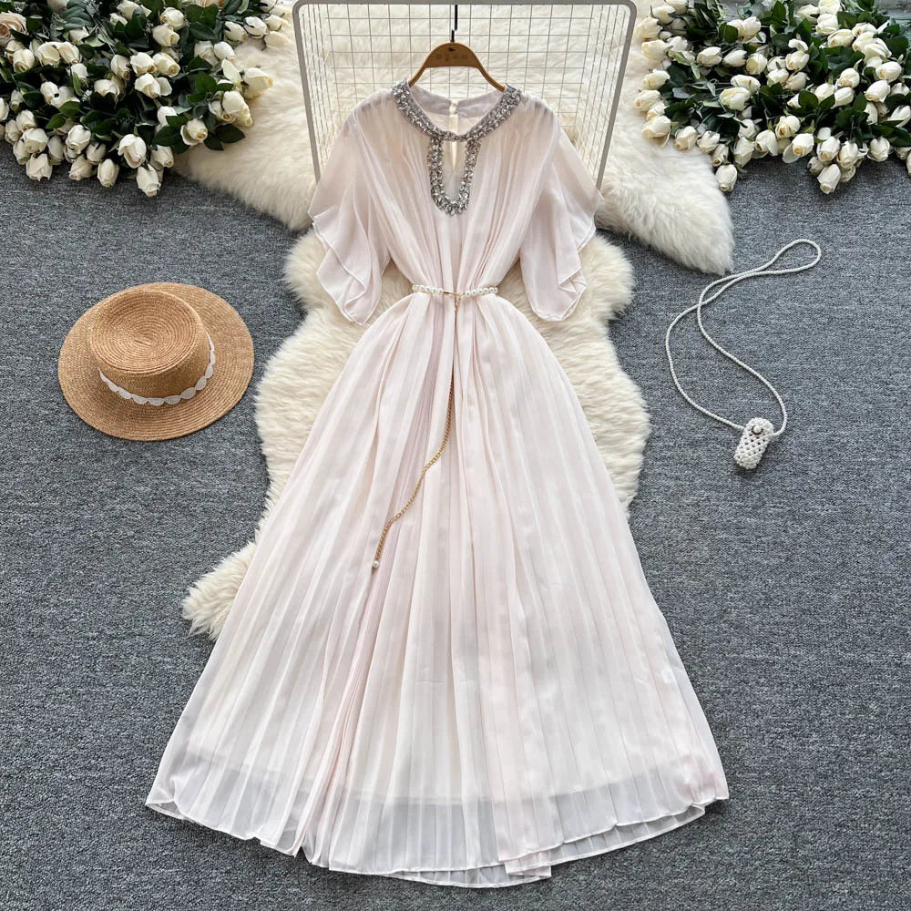 Women Dress Long Dresses Gown Party Night A Line Vestidos Round Neck Ruffles Sleeve Elegant Splice Y2k Streetwear Slim Fit