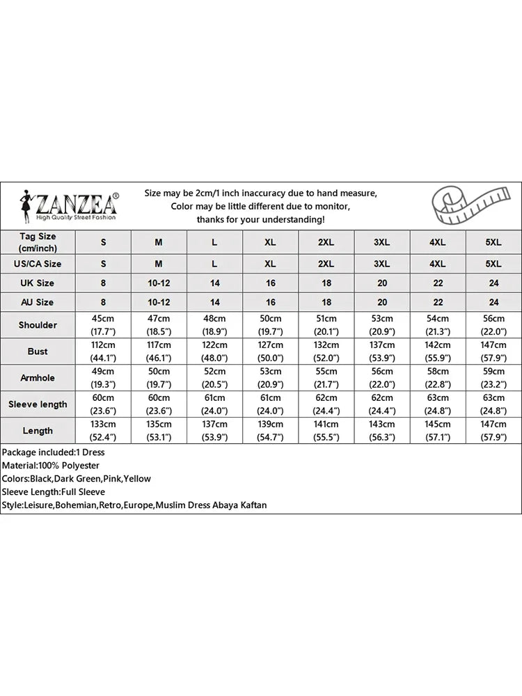 ZANZEA Women Muslim Maxi Long Dress Dubai Turkey Abaya Hijab Sundress Robe Femme Fashion Long Sleeve Vestidos Islamic Clothing