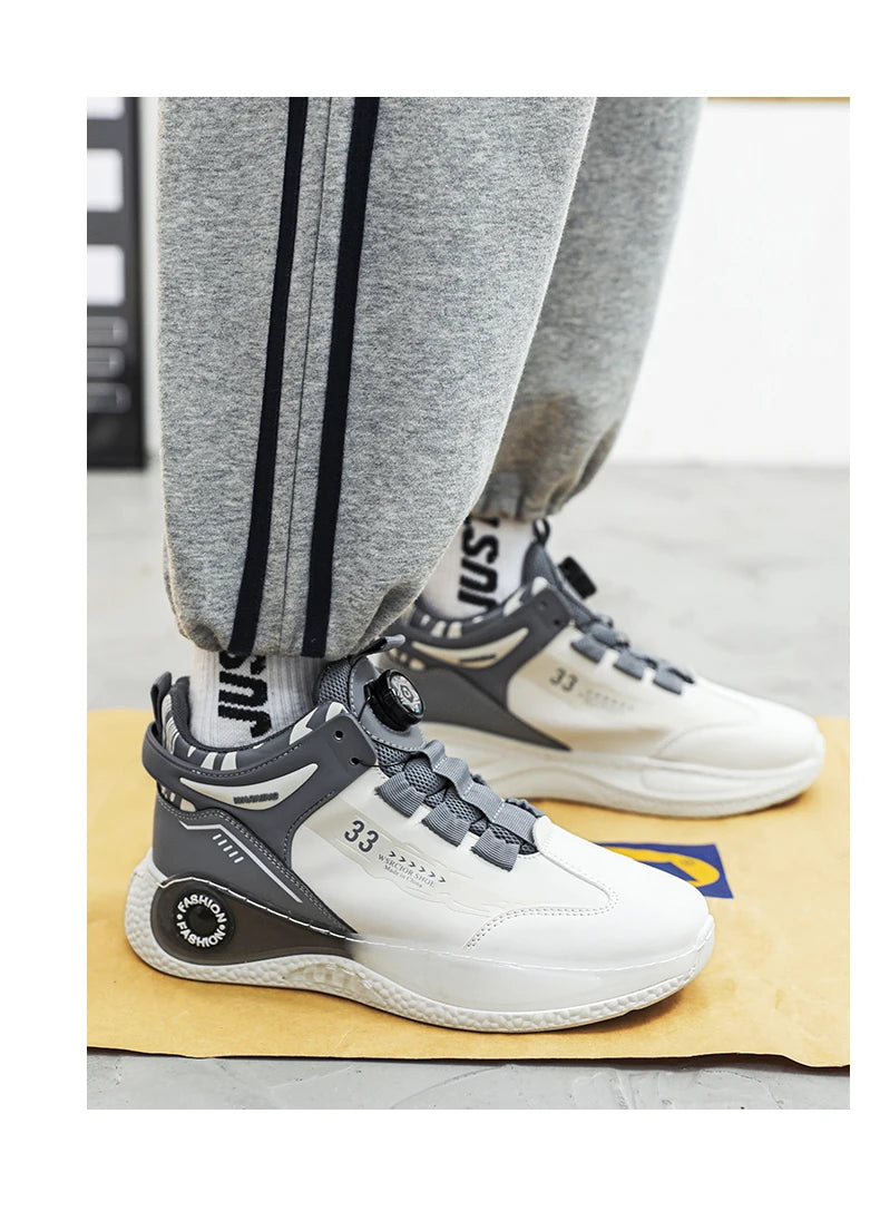 Mens Sneakers with Rotating Buckle Comfy Non Slip Lace up Durable Shoes for Mens Outdoor Activities - Belvar