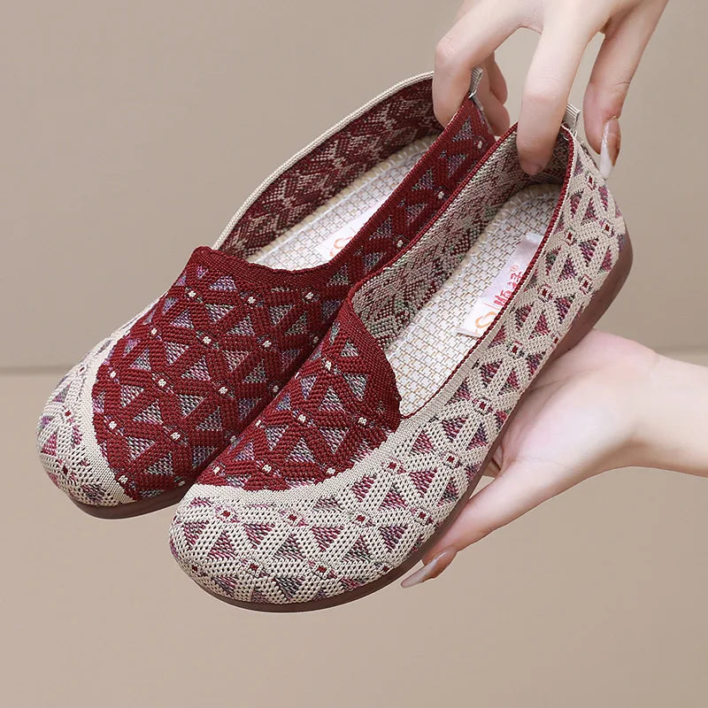 Ladies' 2025 mesh lightweight casual shoes for summer breathable and comfortable anti-slip round toe flat shoes - Belvar