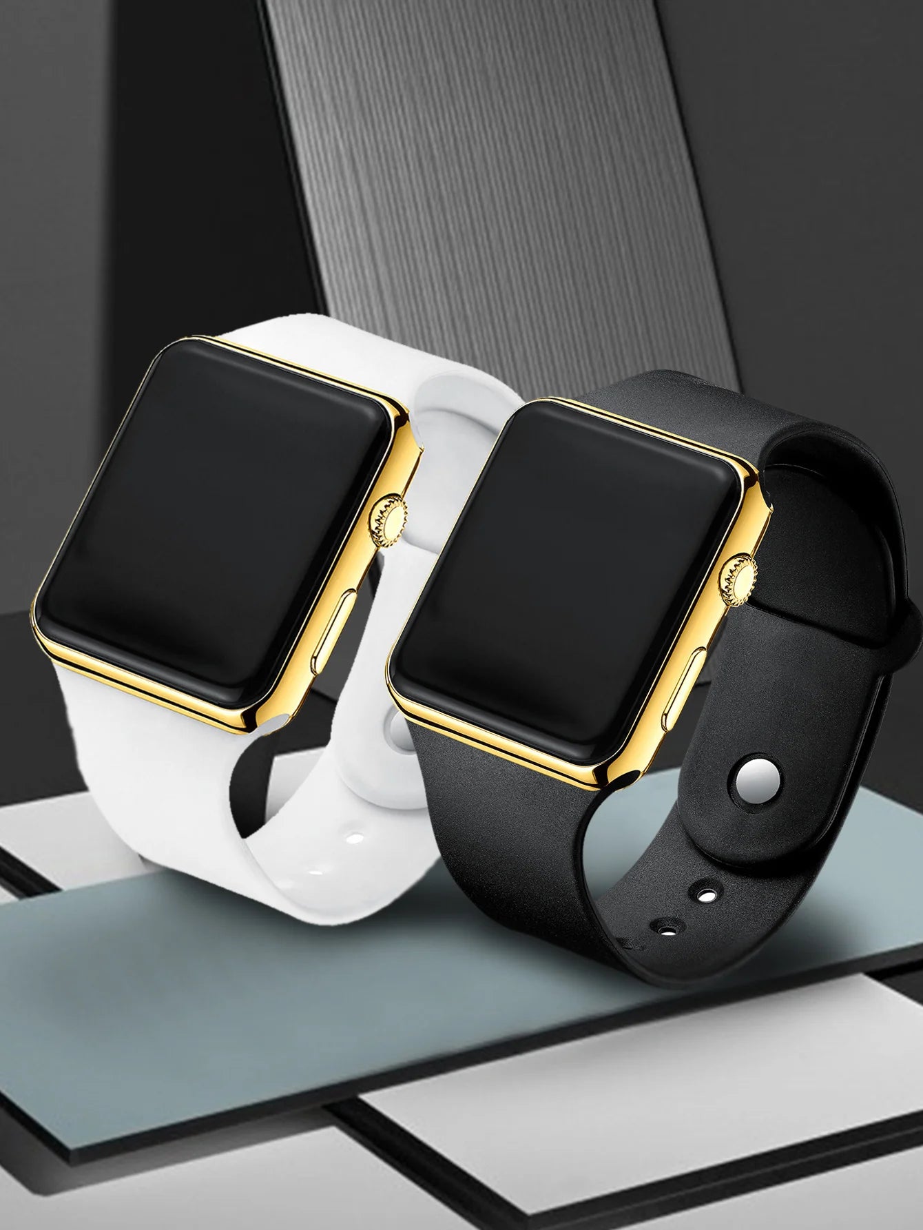 2 stylish simple rectangular silicone men's electronic watch travel all birthday gifts
