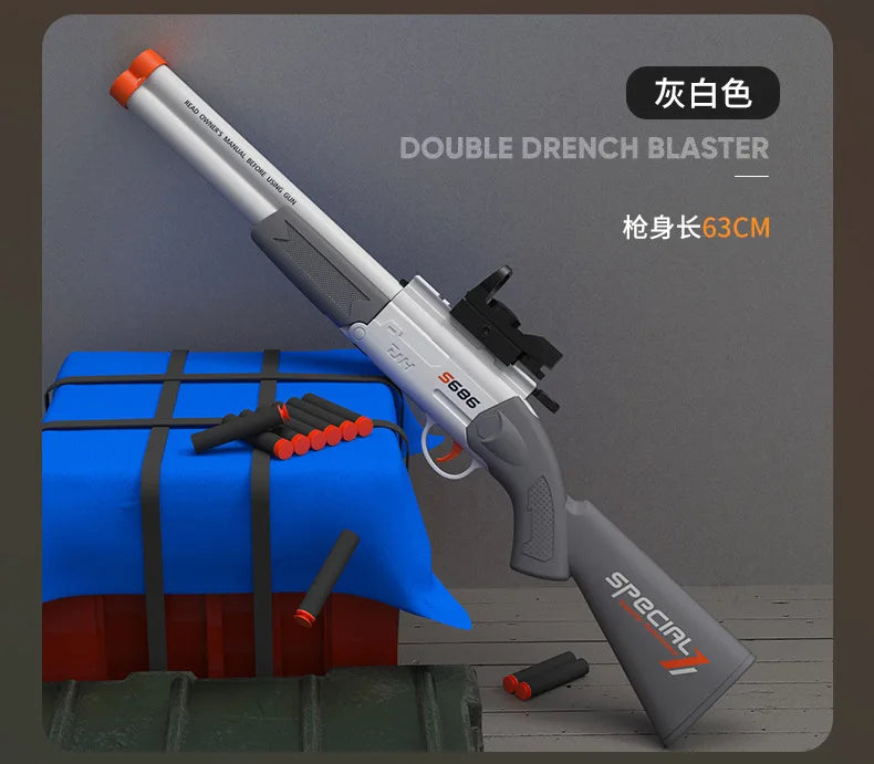 Toy Gun S686 Rifle Double Barreled Airsoft Launcher Dual Soft Bullets Outdoor Sports Game Pistola Shot Gun Weapon for Kids Gift