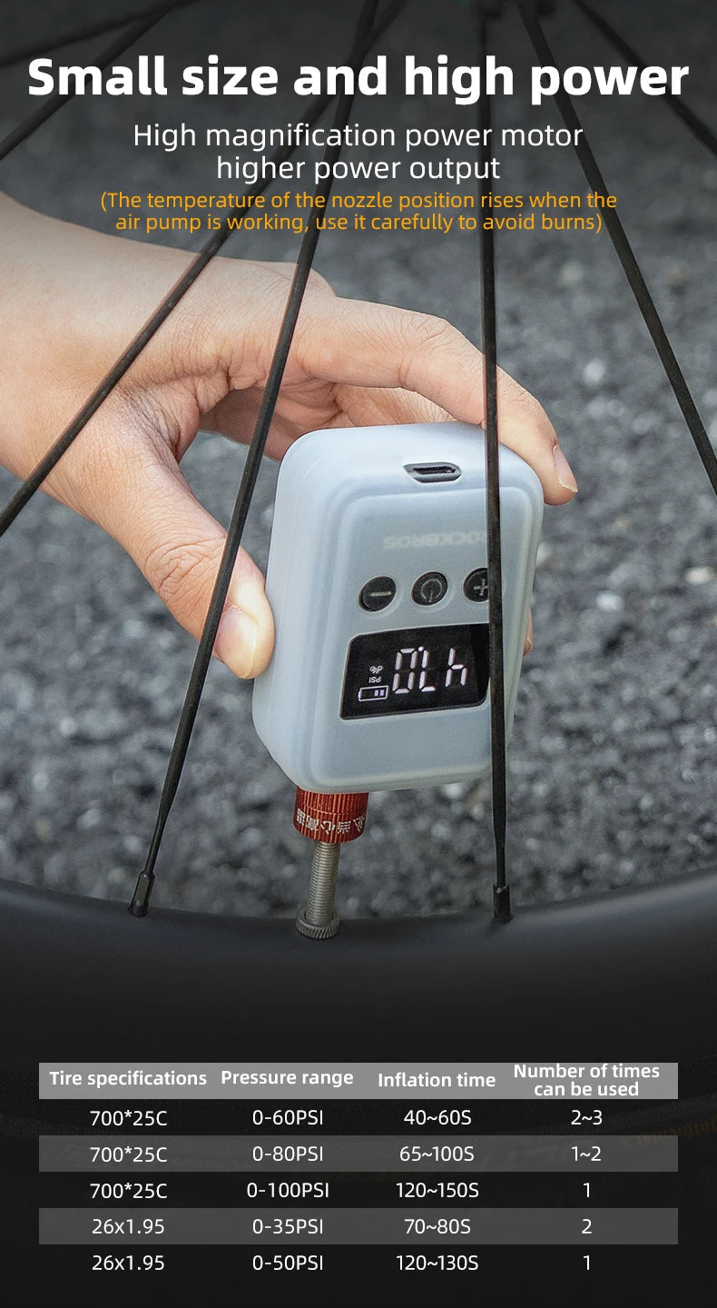 ROCKBROS 150 PSI Portable Pocket Bike Electric Air Pump With Digital Pressure MINI Fast Rechargeable Compressor Tire Inflator