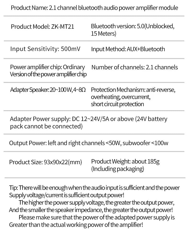 ZK-MT21 Bluetooth 5.0 Subwoofer Amplifier Board For Car Home 50W*2+100W 2.1 Channel Power Audio Stereo Bass Amplifier s Board