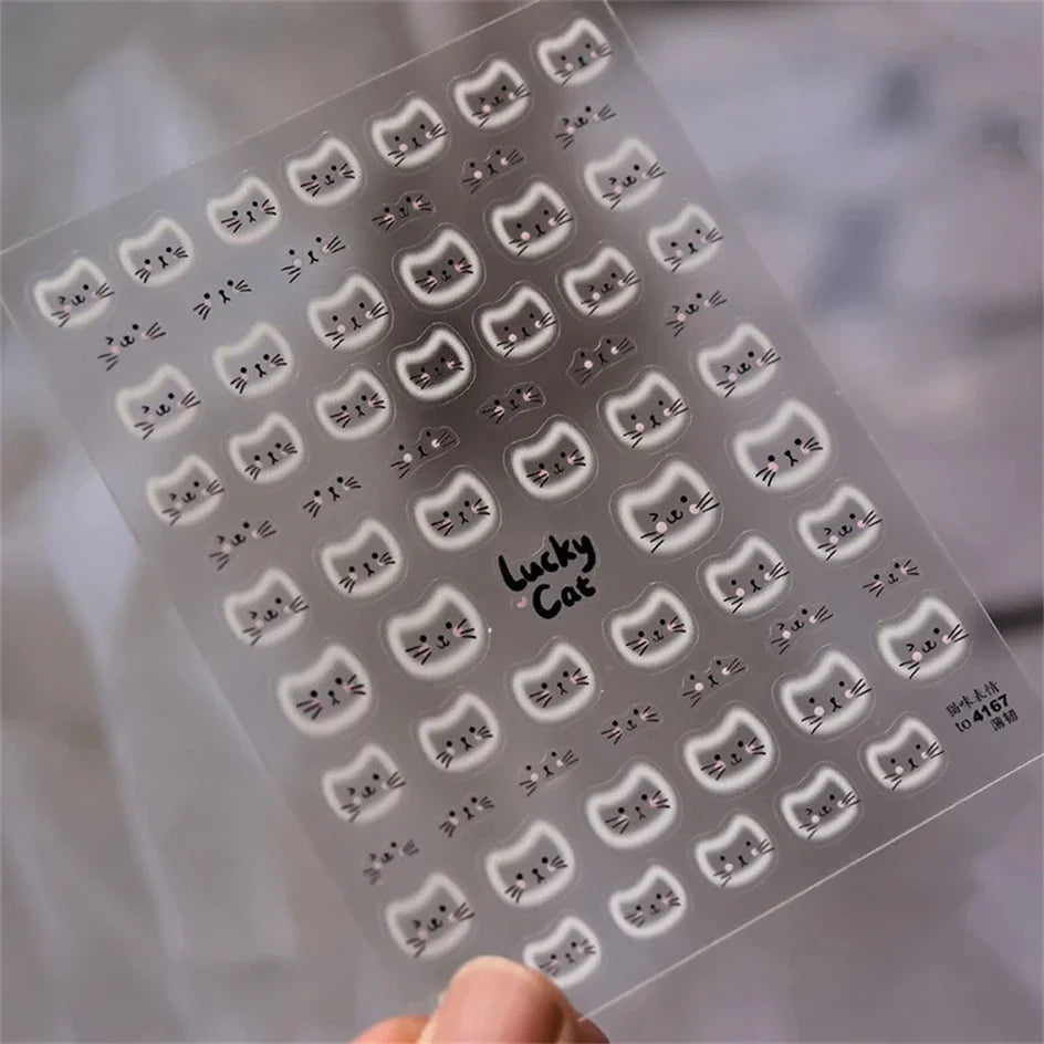 White Halo Dyeing Cat Face Cup Black Orange Toy Umbrella Love Heart Kitty Cake Embossed Relief Nail Art Stickers Manicure Decals