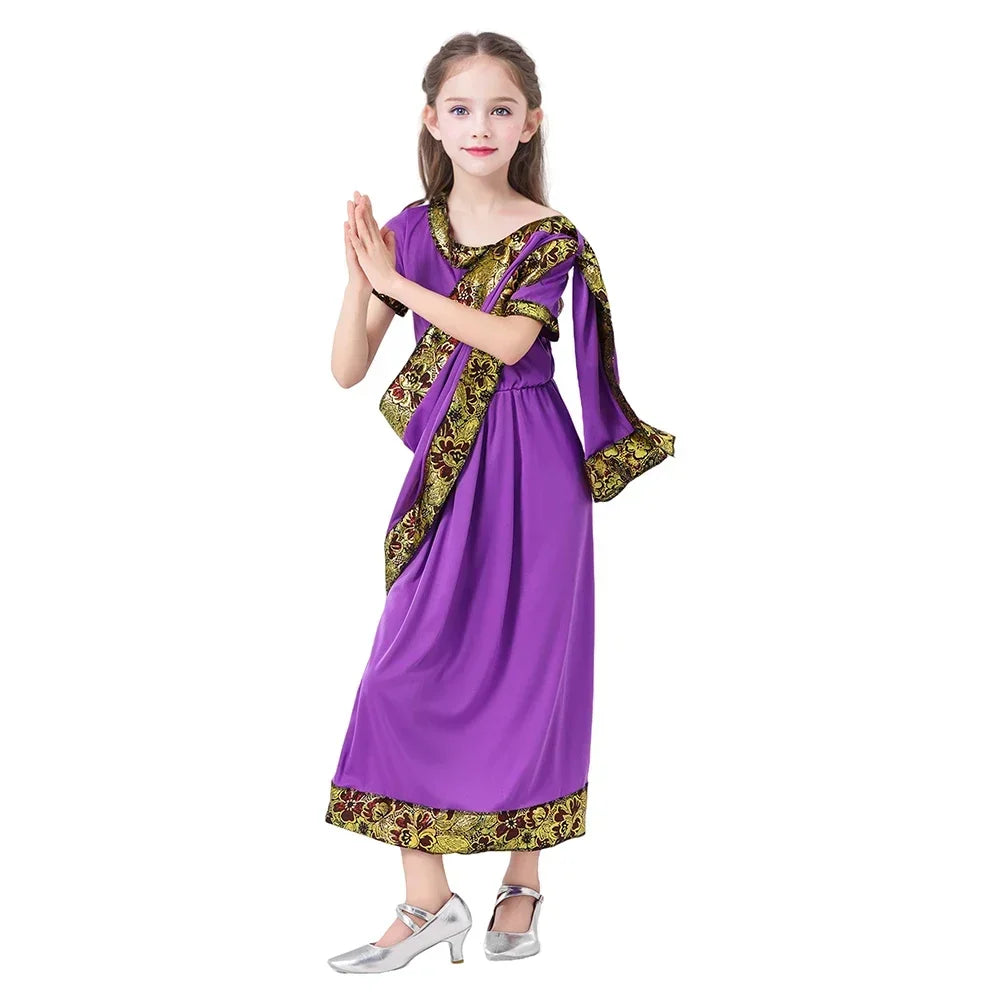 2025halloweenGlamorous National Indian Girls Dress-up Children Nativity Bollywood Princess Ethnic Fancy Dress Sari Costume