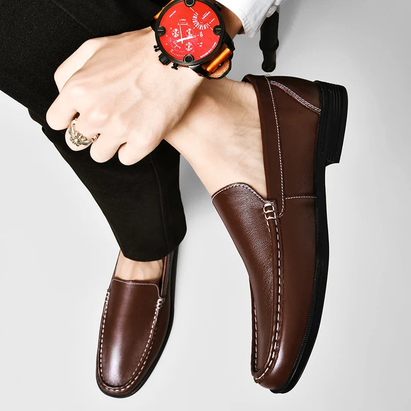 Men's comfortable walking shoes made of genuine leather, one foot loafers, new trendy designer, Mo hot selling driving shoes - Belvar