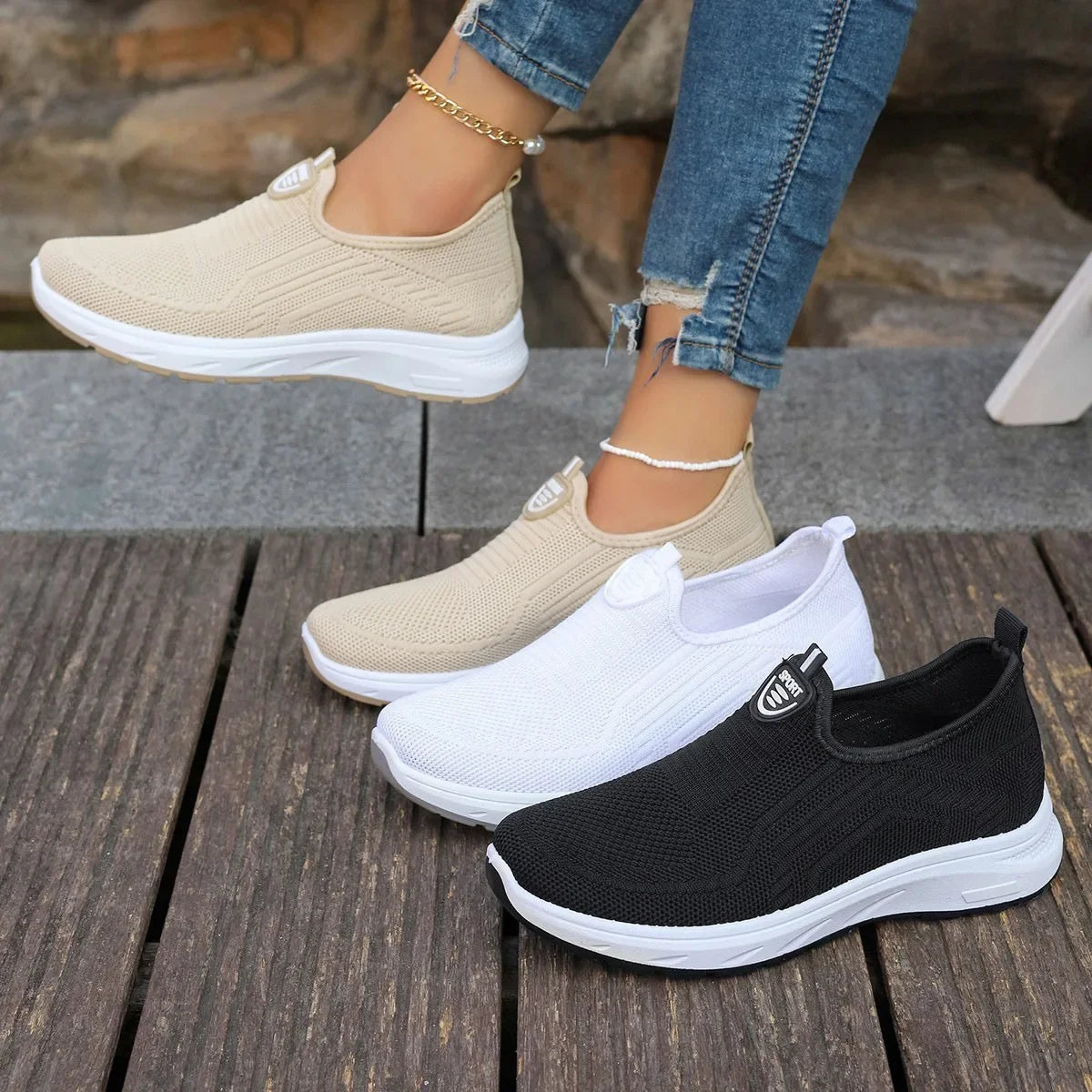 Shoes for Women Lightweight Breathable Big Size Lady Flats Slip on Casual Shoes Outdoor Sport Tennis Shoes Fashion Sneakers