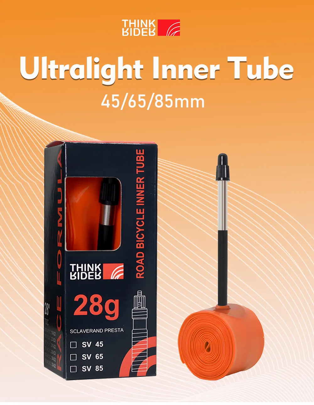 ThinkRider 1Pcs Ultralight 28g Bike Inner Tube 700X18 25 28 32 Road Bicycle TPU Material Tire 65mm Length French Valve