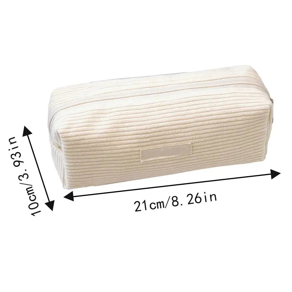 pure Corduroy Pencil Case Travel Cosmetic Lipstick Purse Storage Bag Student School Stationery Organizer Pouch Pencilcase